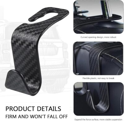 6 Pack Car Seat Headrest Hook Hanger Storage Organizer Universal For Handbag Purse fit Universal Vehicle Car(Black) - Image 5