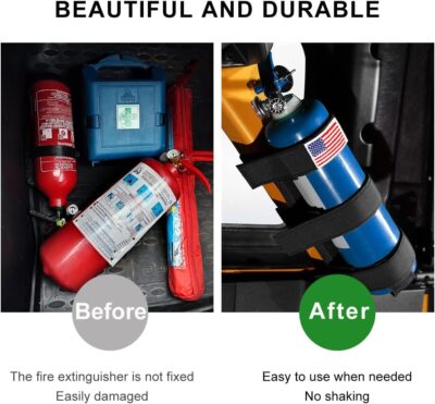 Fire Extinguisher Holder, Roll Bar Adjustable Extinguisher Strap Brackets with USA Flag Pattern, Secure Fire Extinguishers Mount Replacement for Wrangler CJ JK JKU TJ JL JLU (Black) - Image 5