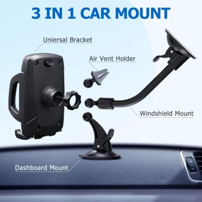 Vansky Car Phone Holder Mount, 3-in-1 Universal Cell Phone Holder Car Air Vent Holder Dashboard Mount Windshield Mount Fit for iPhone 17 16 15 14 13 Pro Max, Samsung S24 S23 LG Sony and More - Image 5