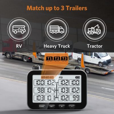 GUTA Trailer Tire Pressure Monitoring System - RV TPMS, 4 Sensors, 6 Alert Modes, Power Saving Display, Long Sensing Distance, Without Repeater, for Maximum 3 Trailers (T1/T2/T3), for Camper, RVs - Image 2