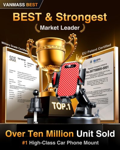 VANMASS Phone Holders for Your Car 2026 Ultimate Phone Mount Military-Grade Windshield Dashboard Vent【Newest Best Strongest】 Cell Phone Car Mount for iPhone 16 Pro Max 15 Samsung Android,Red - Image 2