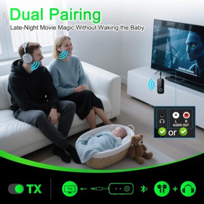 Premium Pro Bluetooth 5.4 Transmitter Receiver,Airplane Audio Adapter,Wireless Transmitter for TV/Travel Flight,Airline,Gym.Compatible with 2 AirPods/Headphones,Bluetooth Receiver for Car/Home Stereo - Image 4