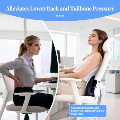 Lumbar Support Pillow for Car, Memory Foam Back Cushion Provides Lumbar Support to Relieve Back Pain, Ideal for Driving Cars and Office Chairs as a Back Support Pillow (Black) - Image 6