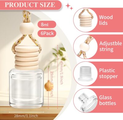 6 Pack Car Air Freshener, Long Lasting Natural Essential Oil Fragrance Diffuser - Pink Sparkle Champagne, Moonlit Gardenia & Nocturne Rose, Hanging Female Perfume Car Accessories Decor Gift - Image 6