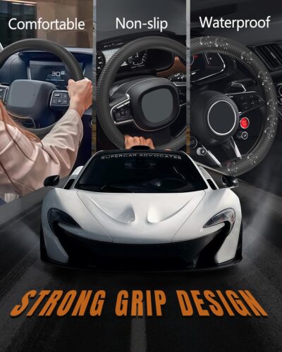 WOCOCN Car Steering Wheel Cover, Thin Anti-Skid Silicone Steering Wheel Cover for Men & Women, Universal Automotive Interior Accessories for Most Cars (Black) - Image 3