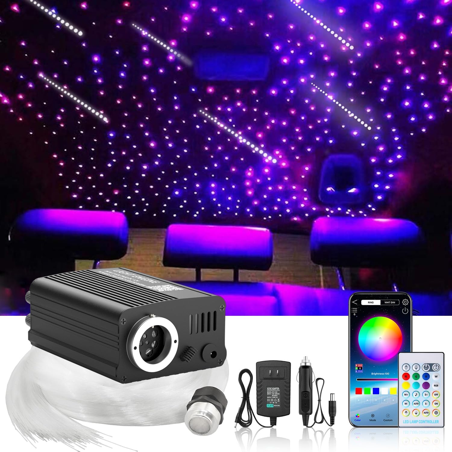 71YZH-TytQL._AC_SL1500_.jpg Twinkle & Meteor Starlight Headliner Kit for Car 0.03in x 9.8ft 750 Strands for Ambient Interior Decor 16W RGBW Fiber Optic Star Light Engine, 200 White Shooting Stars - Image 1