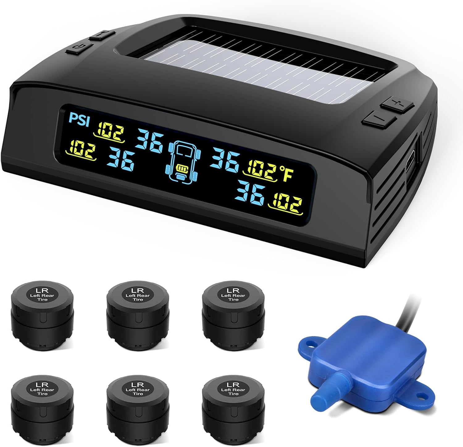 71YcAXbgycL._AC_SL1500_.jpg Tymate RV Tire Pressure Monitoring System, Solar Charge TPMS, 6 Sensors & 5 Alarm Modes, M7-3 2024 Updated Color Display, W/Repeater for Longer Distance Transmission, 0-87 PSI for RV Trailer Camper - Image 1