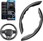 Cartist Carbon Fiber Steering Wheel Cover - Anti-Slip, Steering Wheel Cover for Men/Women - Durable, Universal Car Accessory (Black)