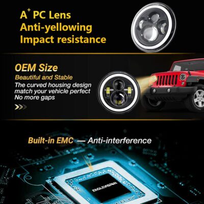 Shkalacar 7inch LED Headlight H4 140W Angel Eyes Round Headlights 4 Modes 14000LM 6000K White/3000K Amber Car Motorcycle Headlight Auto Ring Lights IP67 Waterproof 2pcs - Image 6