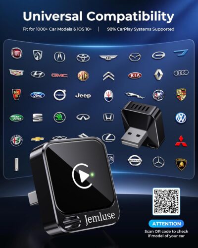 Jemluse Wireless CarPlay Adapter for Apple - Mini Size, Fast Stable Connection Convert Wired to Wireless Car Play Dongle for iPhone iOS 10+, Plug & Play for Cars from 2016+ w/USB-C (Black) - Image 7