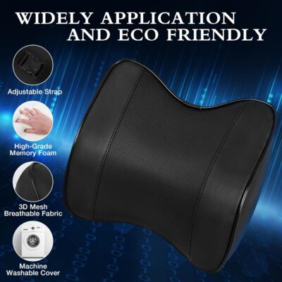 2 Pack Car Neck Pillow, Softness Leather Car Headrest Pillow, 100% Memory Foam and Breathable Removable Cover, Neck Support Head Pillow for Ergonomic Design (Black) - Image 6