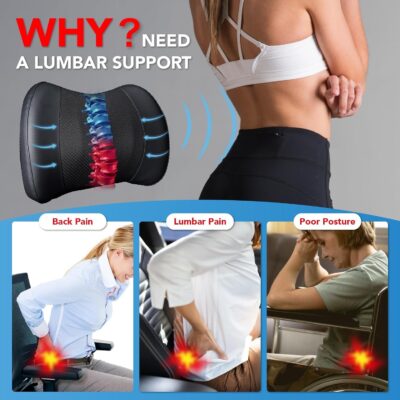 Lumbar Support Pillow for Car, Memory Foam Lumbar Pillow for Lower Back Pain Relief - Back Cushion for Driving, Chair Support for Car-Office Chair, Wheelchair - Black - Image 3