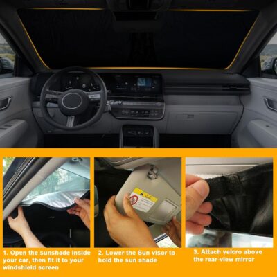 Sunshade for Car Windshield Fit Hyundai Kona 2024 2025 Windshield Sun Shade Foldable Blocks UV Rays & Heat Easy to Install and Store Made of 240T Polyester with Storage Bag - Image 5