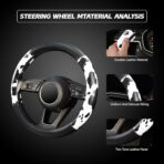 Cow Print Steering Wheel Cover, Universal 14.5-15 inch Breathable Microfiber Leather Anti-Slip Car Steering Wheel Protector for Women Men, Black&White - Image 4