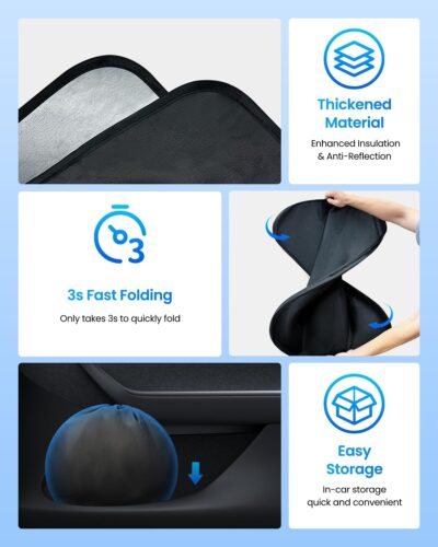 REEVAA Upgraded for Tesla New Model Y 2016-2026 (Juniper) Windshield Sunshade [Tailored Fit, 99% Sun Protection] Foldable Sun Shade Car Accessories with Storage Bag - Image 6