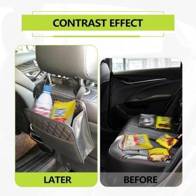 1Pack Car Seat Back Organizer, PU Leather Hanging Organizer, Multipurpose Storage Bag for Small Items, Waterproof Easy To Clean Car Accessories, for Car SUV Truck (Black) - Image 6