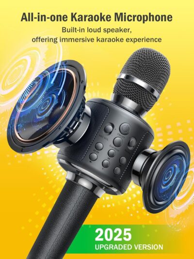 Wireless Bluetooth Karaoke Microphone, Built-in Loud Speaker for 10H Playback, Add Reverb/Duet Mode/Earbuds Monitoring, Portable Karaoke Machine for Entertainment & Singing Practice (Gray) - Image 4