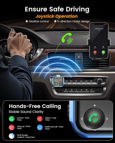 LENCENT FM Transmitter in-Car Adapter, Type-C PD 20W+ QC3.0 Fast USB Charger, Wireless Bluetooth 5.3 Radio Car Kit, Hands-Free Calling, MP3 Player Receiver Hi Fi Bass, Support U Disk - Image 2