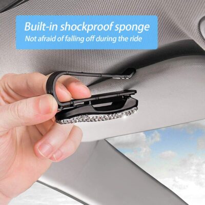 Moly Magnolia 2 PCS Glasses Holders for Car Sun Visor, Fashion Bling Crystal Rhinestones Car Eyeglasses Sunglasses Hanger Mount with Ticket Card Clip for Women Girls (Silver) - Image 5