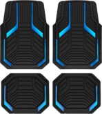 PIC AUTO Heavy Duty Rubber Floor Mats, Blue Aluminum Film Car Mats Set, Front and Rear Car Mats with Anti-Slip Backing, All Weather Protection, Trim-to-Fit for Automotive SUV, Sedan, Van