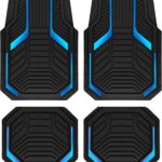 PIC AUTO Heavy Duty Rubber Floor Mats, Blue Aluminum Film Car Mats Set, Front and Rear Car Mats with Anti-Slip Backing, All Weather Protection, Trim-to-Fit for Automotive SUV, Sedan, Van