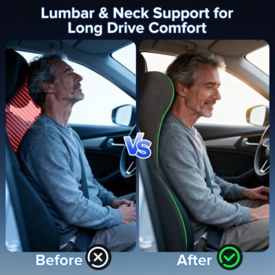 Lumbar Support Pillow for Car with Headrest, Memory Foam Cushion for Back & Neck Support, Muscle Fatigue Relief, Full-Length S-Curve Support for Long Drives, Fits Cars, SUVs, Trucks - Image 8
