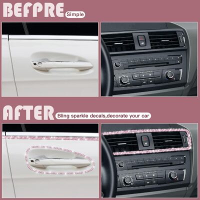 Kingdder 32.8Ft Bling Car Trim Self Adhesive Glitter Crystal Rhinestone Car Interior Exterior Accessories for Women DIY Line Molding Stickers for Auto Dashboard Diamond Ribbon Strips Decor (Pink) - Image 6
