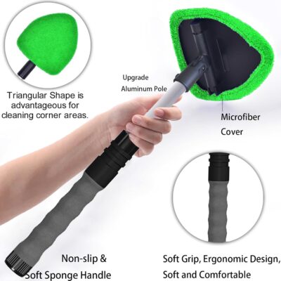 desin Windshield Cleaning Tool, Car Window Cleaner Windshield Cleaner with 4 Reusable and Washable Microfiber Pads and Extendable Handle Auto Inside Glass Wiper Kit (Green) - Image 7