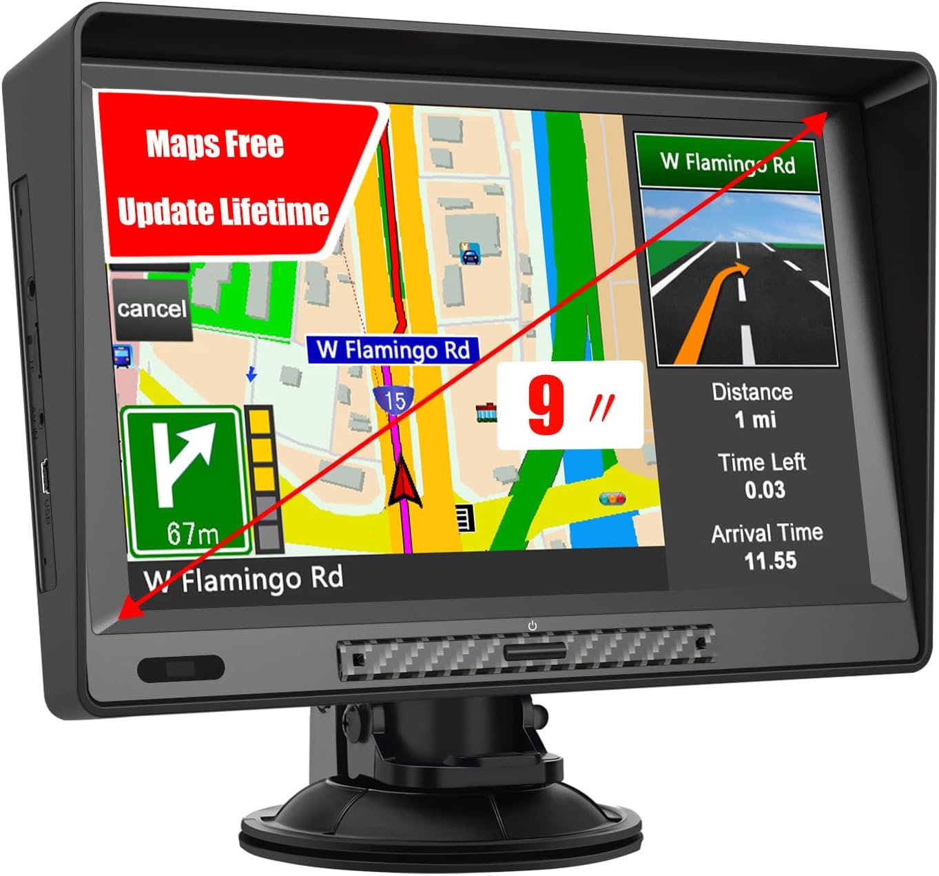 71ZI2MMRjL._AC_SL1500_.jpg AWESAFE 9" GPS Navigator for Car Truck RV,Car GPS Navigation System with Lifetime Maps Update,Vehicle GPS with Speed and Red Light Warning - Image 1