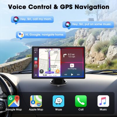 Carplay Screen for Car, 9'' Wireless CarPlay & Android Auto- Upgrade Portable Touchscreen with Bluetooth, Mirror Link, Voice Control, Hands-Free Calling,Plug & Play Car Play Screen - Image 3