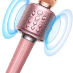 Wireless Bluetooth Karaoke Microphone, Built-in Loud Speaker for 10H Playback, Add Reverb/Duet Mode/Earbuds Monitoring, Portable Karaoke Machine for Entertainment & Singing Practice (Rose Gold)