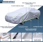 BYDOLL Car Cover Waterproof All Weather 6 Layers Snowproof Windproof Hail Protector Full Exterior Covers UV Protection 210D Oxford Universal Fit Sedan Outdoor Automobiles Zipper Cotton Inside - Image 4