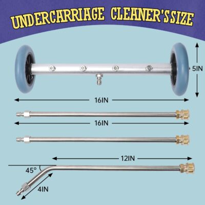 16 Inch Undercarriage Pressure Washer Attachment, Pressure Washer Undercarriage Cleaner, Under Car Washer Attachment with 3 Extension Wand, 4000 PSI - Image 7