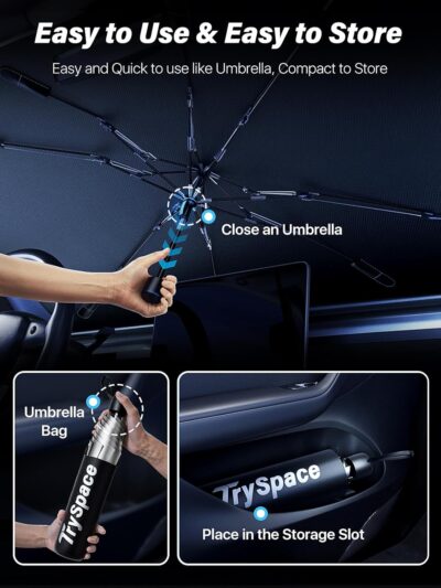 2026 TrySpace Car Windshield Sun Shade Umbrella - [Silver Heat Shield & UV Reflective] Protector for Cars, Universal Fit Medium (56"x31") | 25°F Cooler, Friendly Vinyl Coatings Medium - Image 6