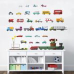 decalmile Cars Wall Stickers Transports Kids Room Wall Decor Peel and Stick Wall Decals for Boys Children's Room Nursery Bedroom Classroom - Image 3