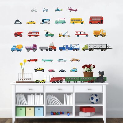decalmile Cars Wall Stickers Transports Kids Room Wall Decor Peel and Stick Wall Decals for Boys Children's Room Nursery Bedroom Classroom - Image 3
