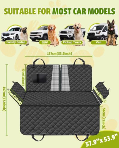 Dog Car Seat Cover, 600D Heavy Dute Durable Car Seat Cover for Dogs Pets, 100% Waterproof Scratch Proof Nonslip Dog Hammock for Cars, Seat Covers Protector with Seatbelt for Pet Sedan SUV Trucks - Image 2