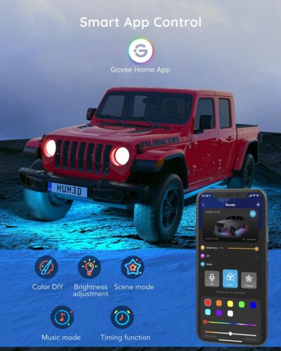 Govee Underglow Car Lights, 4pcs RGBIC Smart LED Lights for Cars with 16 Million Colors and 10 Scene Modes, App Control, Neon Accent Strip Lights for SUVs, Trucks, DC 12-24V - Image 4