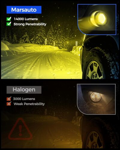 Marsauto H11/H16/H8 LED Fog Light Bulb Yellow, 14,000LM 3000K Amber H11 H16 H8 LED Bulb Yellow for Fog Lights or DRL, 70,000 Hours Lifespan, Play and Plug, Non-Polarity, Pack of 2 - Image 2