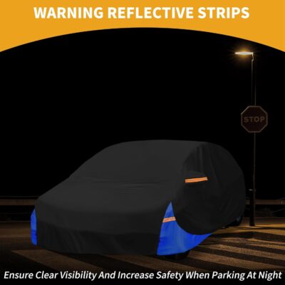All-Weather Waterproof Car Cover - UV-Resistant Outdoor Full Exterior Protection for Ford Fiesta Hatchback 210D-PU Black Blue with Right Side Zipper - Image 3