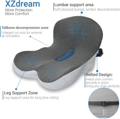 Memory Foam Seat Cushion,Office Chair Cushion with Lumbar Support for Back Pressure Relief, Car Seat Cushion with Adjustable Strap,Sciatica Pad Cushions for Car,Truck, Desk,Gaming Chair - Image 3