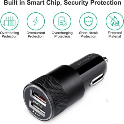 Fast Car Charger, Quick Charging 5.4A/30W Phone USB Adapter Rapid Plug 2 Port Cigarette Lighter Auto Charger Flush Compatible Samsung, Tablet, iPhone, iPad, LG, Automobile - Image 3
