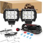 GOOACC 2PCS 18W LED Pods Spot Light Bar Fog Light Universal Adjustable Pillar Hood Led Work Light with 16AWG Off Road Wiring Harness-2 Leads for Truck Golf Cart SUV ATV UTV Boat, White (Auto-611)