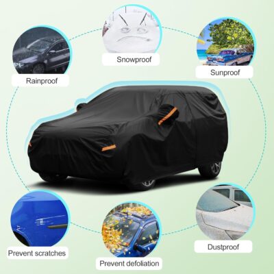SEAZEN 7 Layers SUV Car Cover Waterproof All Weather, Heavy Duty Car Cover for Automobiles with Zipper Full Exterior Cover Outdoor UV Snow Wind Protection, Universal Full Car Cover 176" to 190" - Image 4