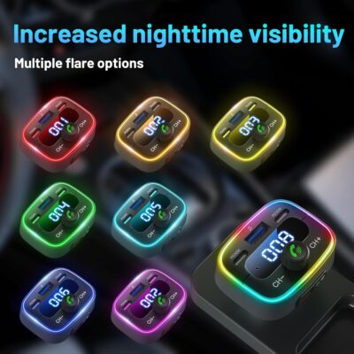Bluetooth 5.4 Car Adapter 60W Charging USB Bluetooth Adapter for Car,Wireless Fm Transmitter Radio,Handsfree Calling and Audio Receiver,HiFi Music Player,7 Colors LED Backlit - Image 8
