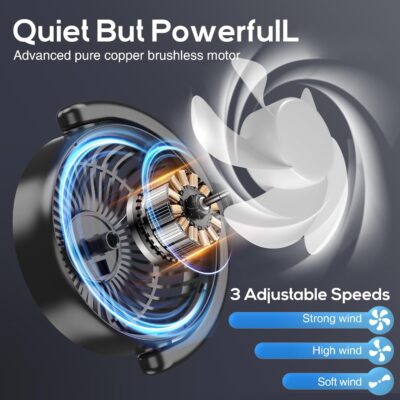 Dealswin Rechargeable Car Fan for Backseat Kids Baby, Battery and USB Dual Power Car Fans, Powerful 3 Speeds 360° Rotatable Dual Head Cooling Car Seat Fan for Sedan SUV RV Truck Vehicle - Image 5