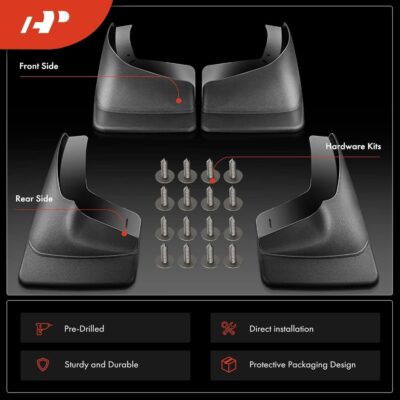 A-Premium Set of 4PCS Mud Flaps Splash Guards Mudguards Mudflaps Compatible with Chevrolet Avalanche, Silverado, Suburban, Tahoe 01-06 & GMC Sierra, Yukon 00-06, fits for Fender Flares, Front & Rear - Image 4