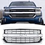 Front Bumper Upper Grille Grill Fit For 2016 2017 2018 Chevrolet Silverado 1500 Replacement for 84134045,84602489 (Black base + Chrome Frame)
