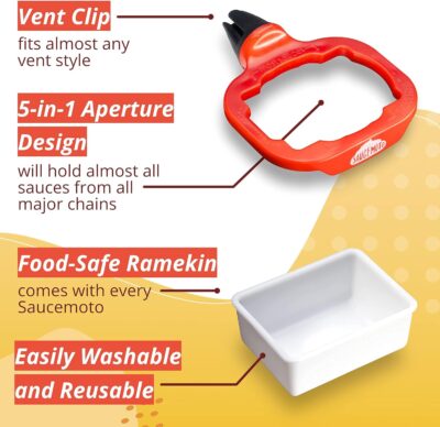 Saucemoto Dip Clip | An in-car sauce holder for ketchup and dipping sauces. As seen on Shark Tank (2 Pack, Black) - Image 5