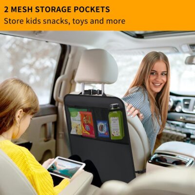 2 Pack Kick Mat Backseat Protector,Back Seat Cover for Kids,Car Seat Back Protectors with 2 Pocket Storage Organizer for Car, SUV, Minivan or Truck Seats (Black) - Image 3
